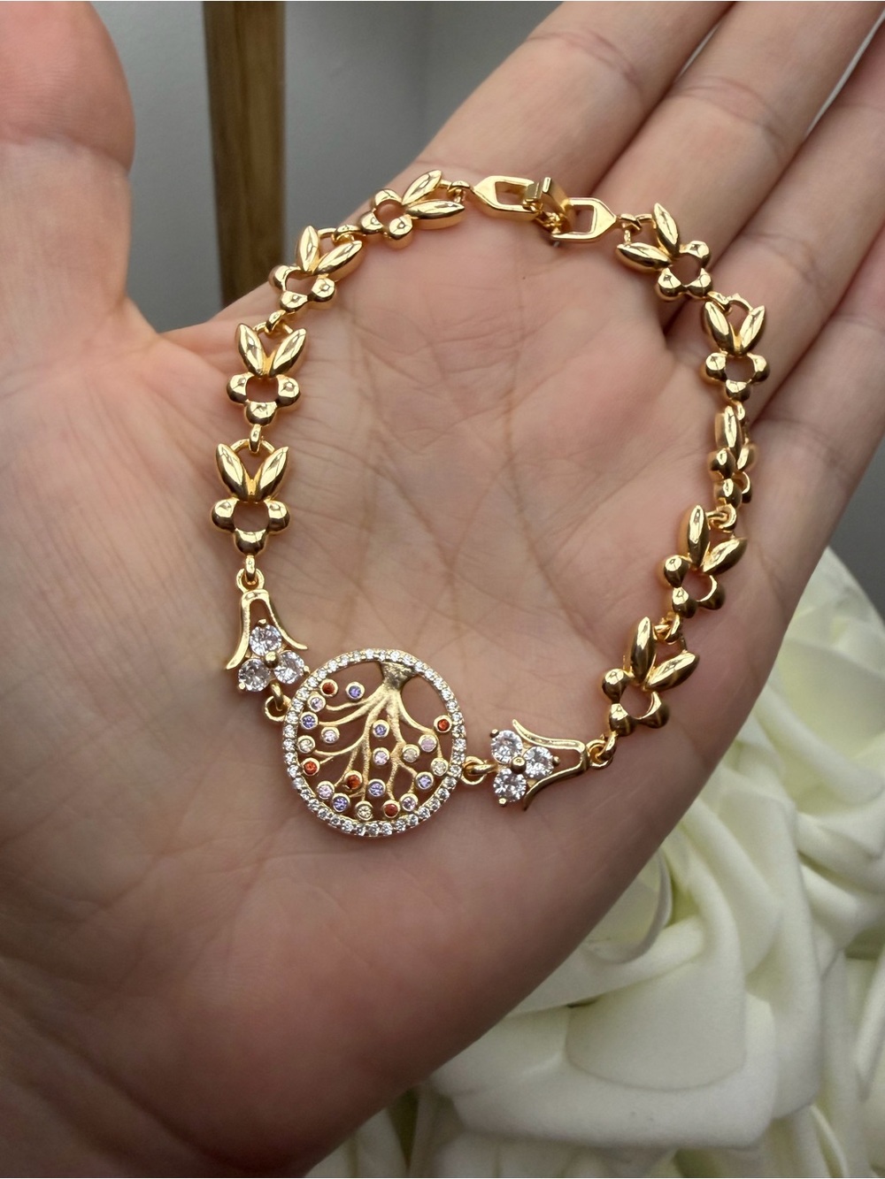 Gold-plated Tree of Life Bracelet with Multicolor Accents